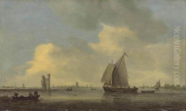 The Merwede With A Sailing Boat Oil Painting by Jan van Goyen