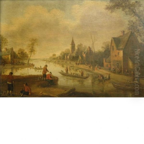 Figures Beside A River Oil Painting by Jan van Goyen