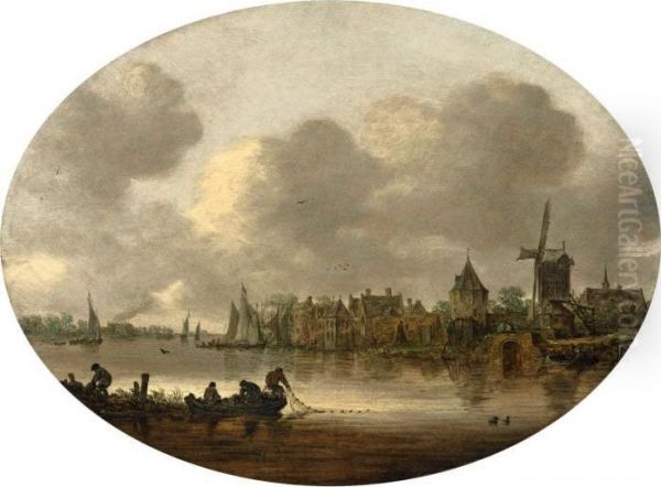 Flusslandschaft Mit Windmuhle Oil Painting by Jan van Goyen