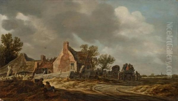 Landschaft Mit Zwei Bauernfuhrwerken Oil Painting by Jan van Goyen