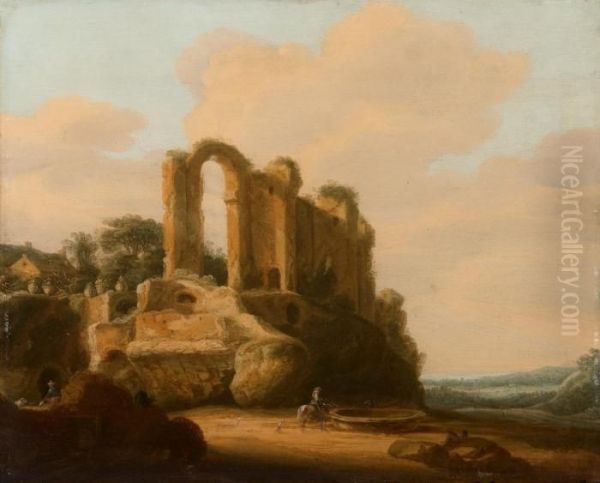 Romische Landschaft Mit Castello Dell'aqua Giulia Oil Painting by Pieter Anthonisz. van Groenewegen