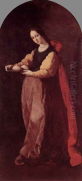 St Agatha 1630-33 Oil Painting by Francisco De Zurbaran