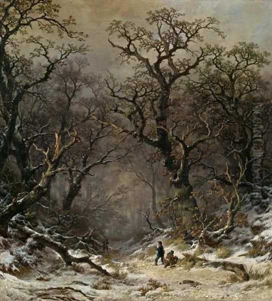 Jager Im Winterwald Oil Painting by Remigius Adriannus van Haanen