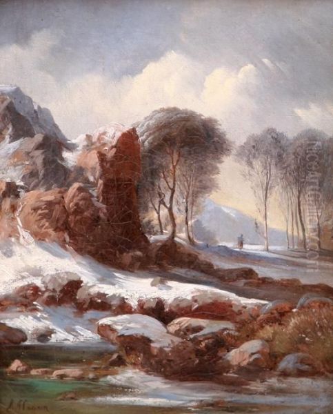 Winter Landscape Oil Painting by Remigius Adriannus van Haanen