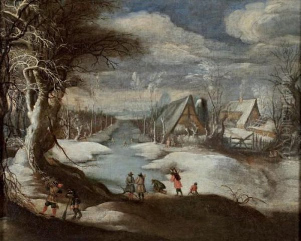 Scene D'hiver Avec Un Chasseur Oil Painting by Daniel van Heil