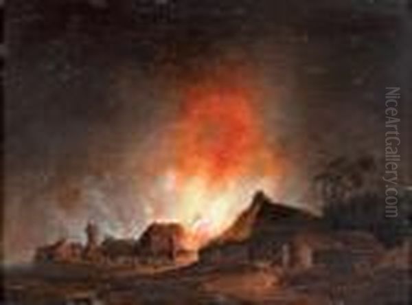 L'incendie D'un Village Oil Painting by Daniel van Heil