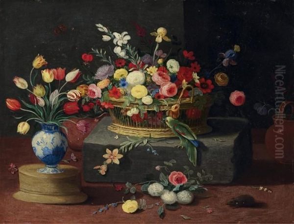 Blumenstillleben Mit Korb Oil Painting by Jan van Kessel