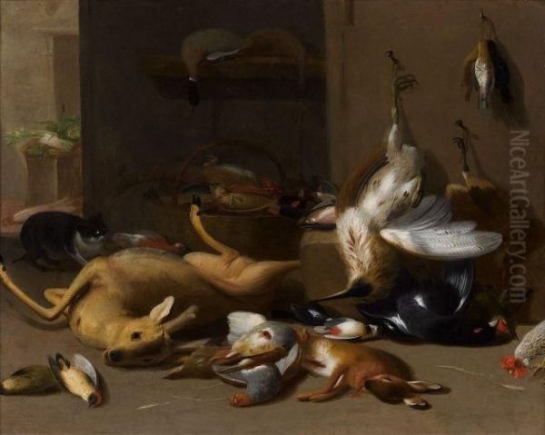 Nature Morte Au Brocard Et Gibier Dans Un Garde-manger Oil Painting by Jan Iii Van Kessel