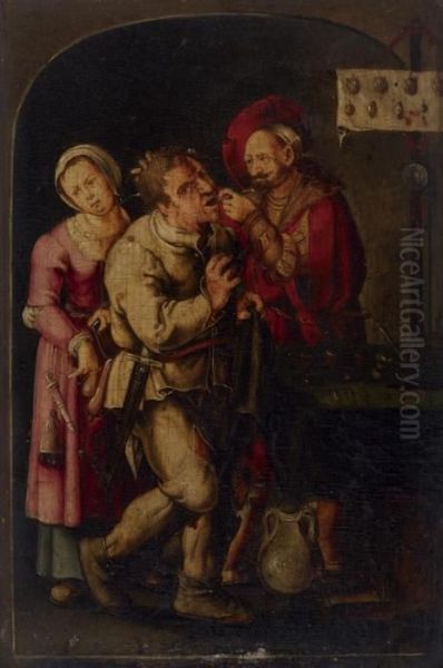 Der Zahnarzt Oil Painting by Lucas Van Leyden