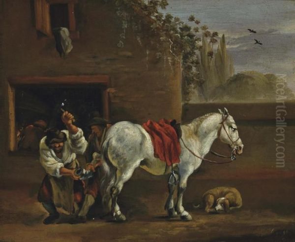 The Farrier's Shop Oil Painting by Hermann Van Lin