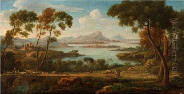 Sudliche Ideallandschaft Mit Blick Auf Einen See Oil Painting by Hendrik Frans Van Lint