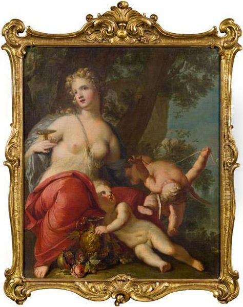 Venus Und Cupido Mit Zwei Spielenden Amoretten In Einer Landschaft Oil Painting by Jean Baptiste van Loo