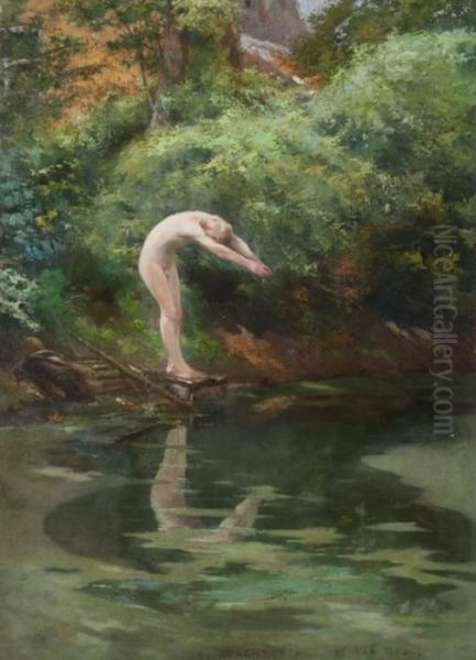 Nude Male Diver Oil Painting by Henri Van Melle