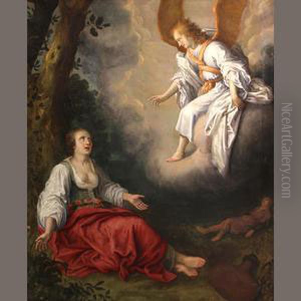 An Angel Saving Hagar And Ishmael Oil Painting by Adriaen van Nieulandt