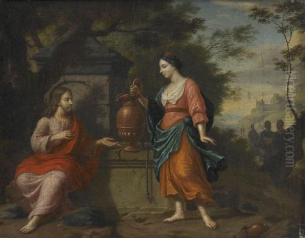 Jesus Och Kvinnan Vid Sykars Brunn Oil Painting by Kaspar Jakob Van Opstal