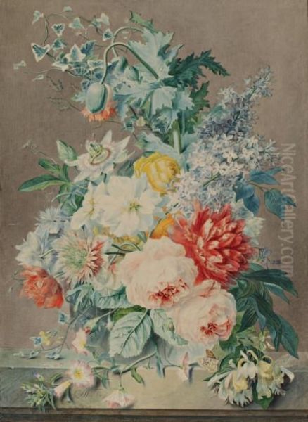 Bouquet De Fleurs Sur Un Entablement Oil Painting by Georgius Jacobus J. Van Os