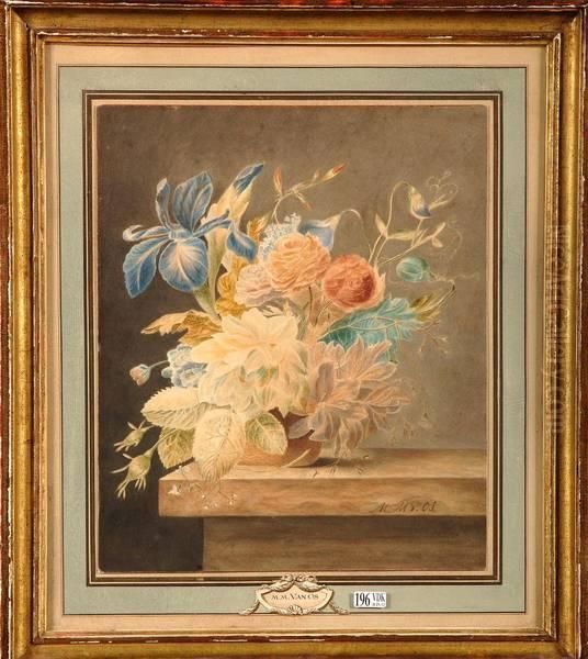 Vase De Fleurs Sur Un Entablement Oil Painting by Maria Margrita Van Os