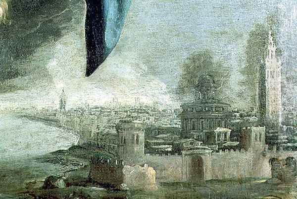 Detail of a town from The Immaculate Conception Oil Painting by Francisco De Zurbaran