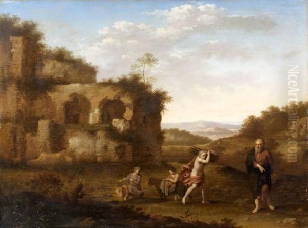 Abraham Et Isaac Preparant Le Sacrifice Oil Painting by Cornelis Van Poelenburch