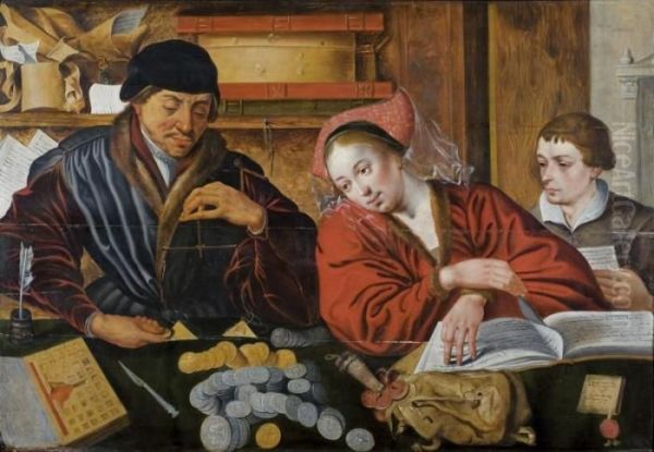 L'esattore Delle Tasse E La Moglie Oil Painting by Marinus van Reymerswaele