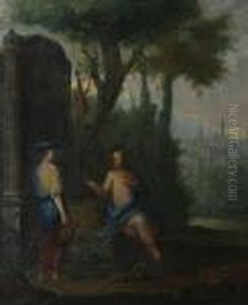 Christus Met De Samaritaanse Vrouw Oil Painting by Petrus Johannes Van Reyschoot