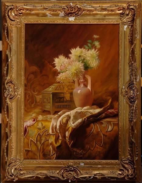 Nature Morte Aux Fleurs Et Au Coffret Oil Painting by Edward Van Rijswijck