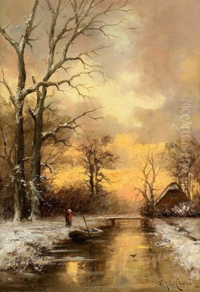 Wintry Mood Oil Painting by Fredericus Jacobus Van Rossum Du Chattel