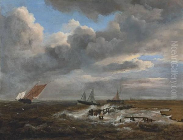 An Estuary With Smalschips Oil Painting by Jacob Van Ruisdael