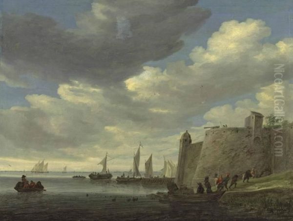 A River Estuary With Figures Oil Painting by Salomon van Ruysdael