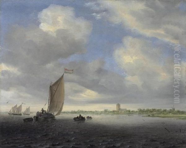 A Wijdship And Other Small Dutch Vessels On An Estuary Oil Painting by Salomon van Ruysdael