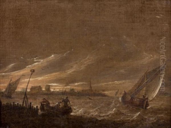 Pecheurs Sur Une Mer Agitee Oil Painting by Salomon van Ruysdael