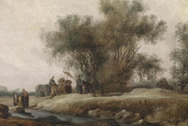 (naarden Aftea Wooded River Landscape With The Baptism Of The Eunuch Oil Painting by Salomon van Ruysdael