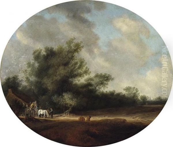 Landschaft Mit Bauerngehoft Flusslandschaft Mit Fahre Oil Painting by Salomon van Ruysdael