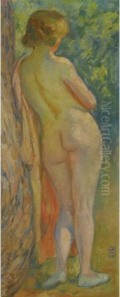 Baigneuse Debout De Dos Oil Painting by Theo van Rysselberghe