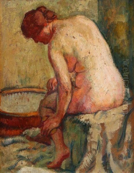 Nu Au Tub Oil Painting by Theo van Rysselberghe