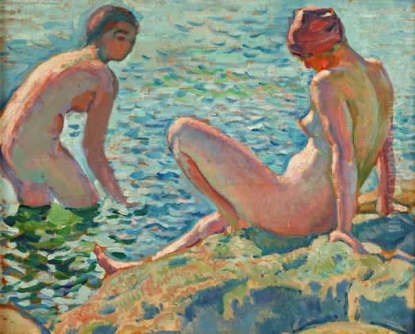 Les Baigneuses Oil Painting by Theo van Rysselberghe