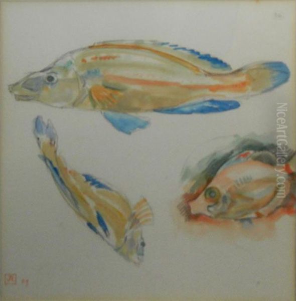 Three Fish Oil Painting by Theo van Rysselberghe