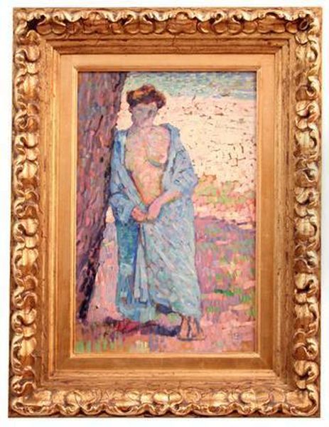 Jeune Femme Au Peignoir Bleu Oil Painting by Theo van Rysselberghe