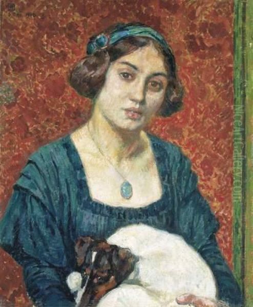 Elisabeth Van Rysselberghe Avec Fox-terrier Oil Painting by Theo van Rysselberghe