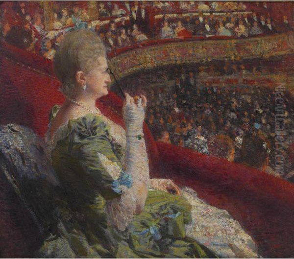 Madame Edmond Picard Dans Sa Loge Au Thetre De La Monnaie Oil Painting by Theo van Rysselberghe