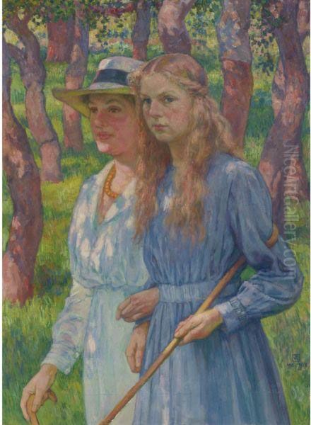 Portrait De Madame Schlumberger Et De Sa Fille Oil Painting by Theo van Rysselberghe