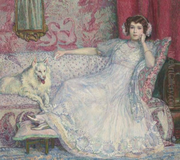 Portrait D'helene Keller--la Dame En Blanc Oil Painting by Theo van Rysselberghe