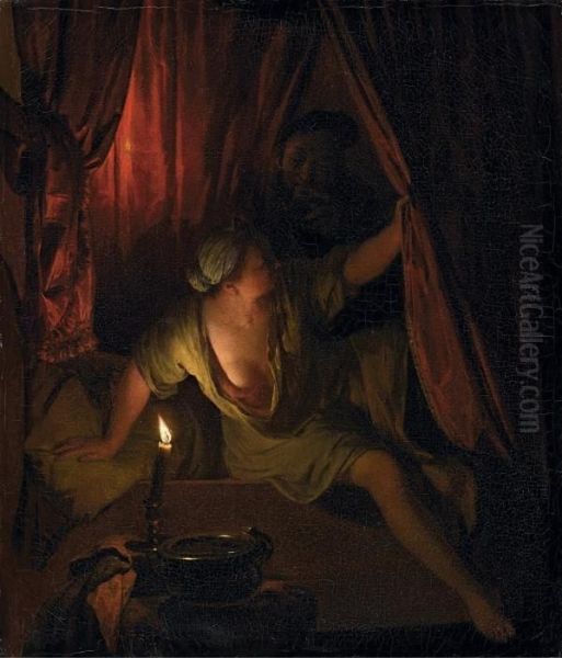 Gyges Und Die Frau Des Konigs Kandaules Oil Painting by Godfried Schalcken