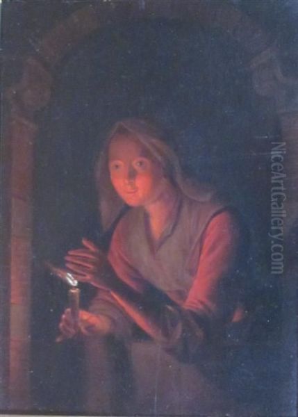 Candlelight Oil Painting by Petrus van Schendel