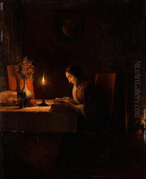 Lekture Bei Kerzenlicht Oil Painting by Petrus van Schendel