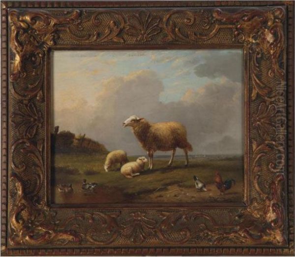 Sheep, Ducks And Chicken In A Pasture Oil Painting by Franz van Severdonck