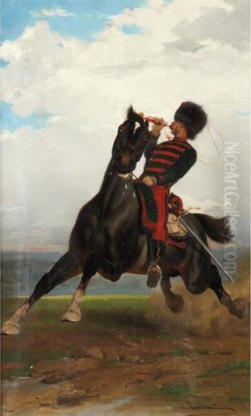 Hussar On Horseback Oil Painting by Joseph Van Severdonck