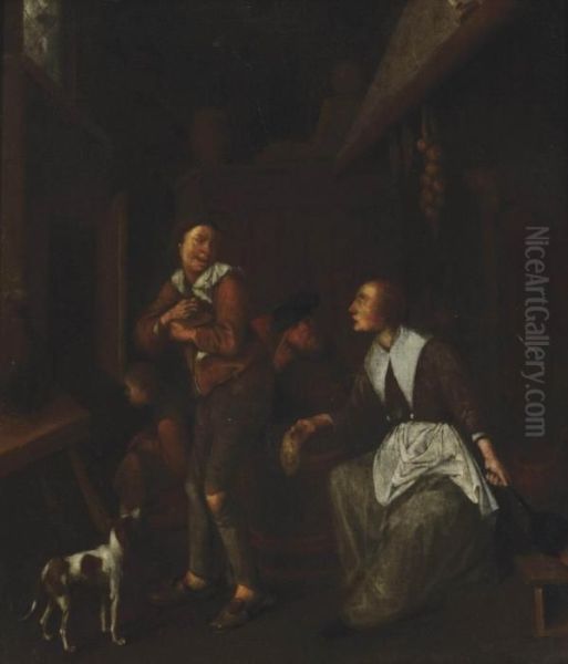 Peasants In An Interior Oil Painting by Pieter Cornelisz. van SLINGELANDT