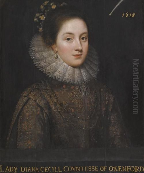 Portrait Of Lady Diana Cecil Oil Painting by Paulus Van Somer