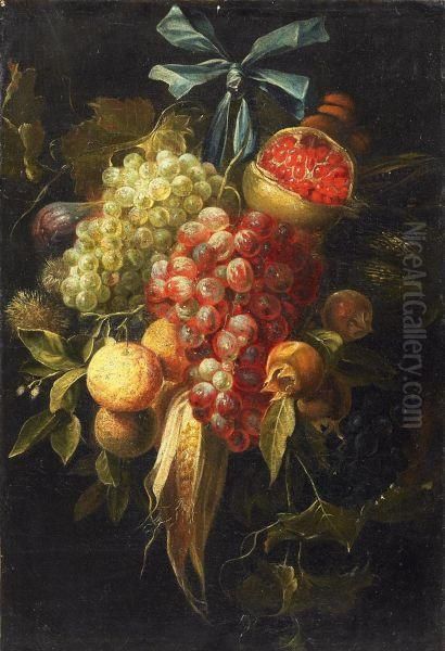 Fruit Still Life With Grapes And Pomegranates Oil Painting by Joris Van Son